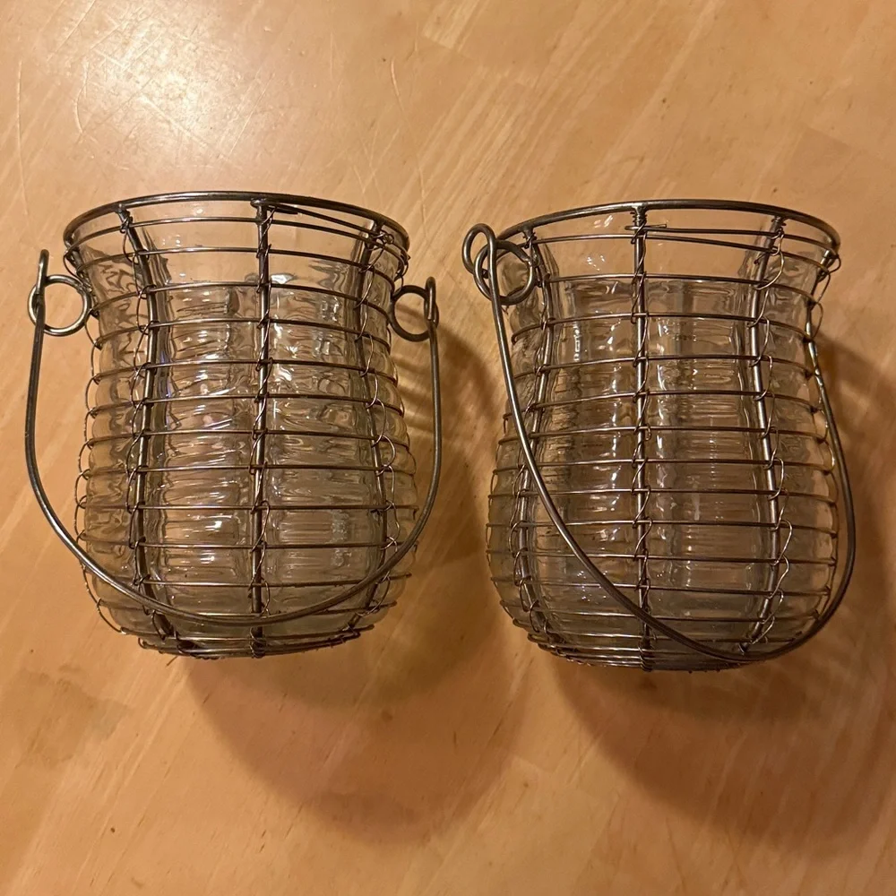 😎Glass and Metal Wire Candle Holders